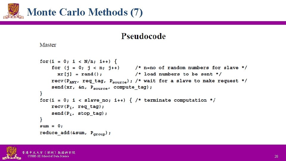 Monte Carlo Methods (7) 香港中文大学（深圳）数据科学院 CUHK-SZ School of Data Science National Tsing Hua University