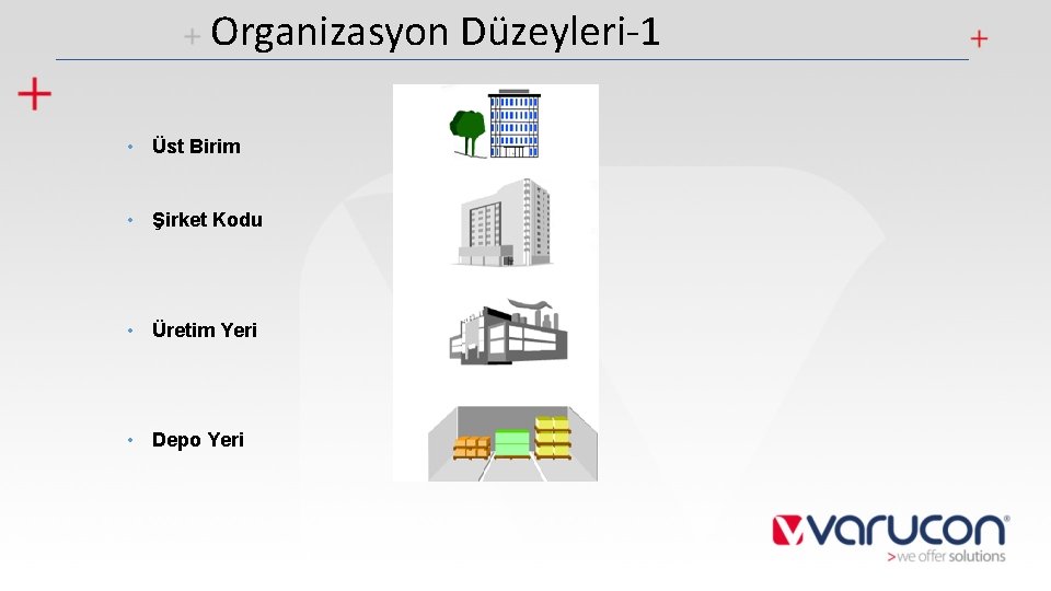 Organizasyon Düzeyleri-1 • Üst Birim • Şirket Kodu • Üretim Yeri • Depo Yeri