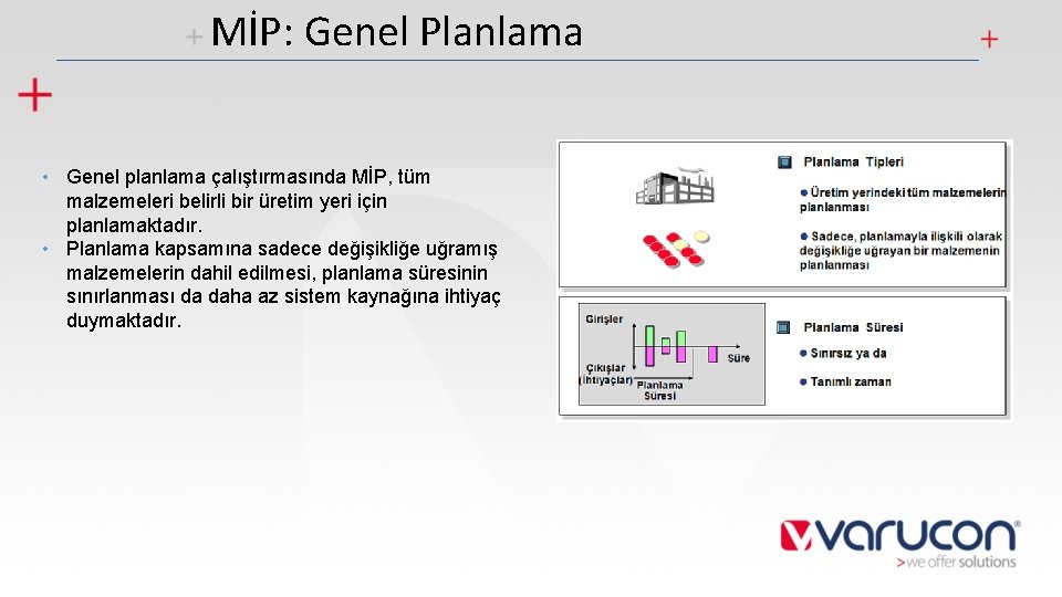 MİP: Genel Planlama • Genel planlama çalıştırmasında MİP, tüm malzemeleri belirli bir üretim yeri