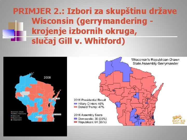 PRIMJER 2. : Izbori za skupštinu države Wisconsin (gerrymandering krojenje izbornih okruga, slučaj Gill