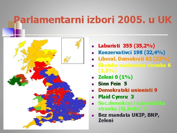 Parlamentarni izbori 2005. u UK n n n n n Laburisti 355 (35, 2%)