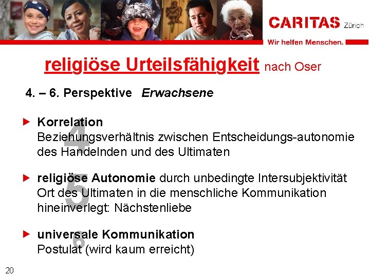 religiöse Urteilsfähigkeit nach Oser 4. – 6. Perspektive Erwachsene 4 5 Korrelation Beziehungsverhältnis zwischen