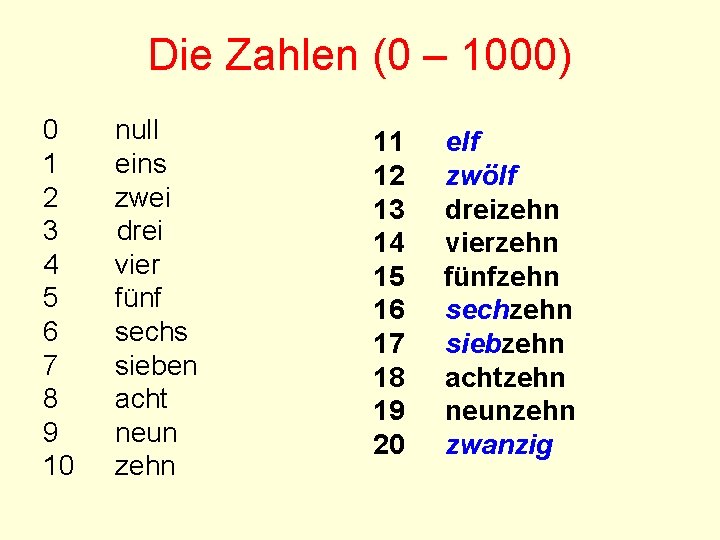 Die Zahlen (0 – 1000) 0 1 2 3 4 5 6 7 8