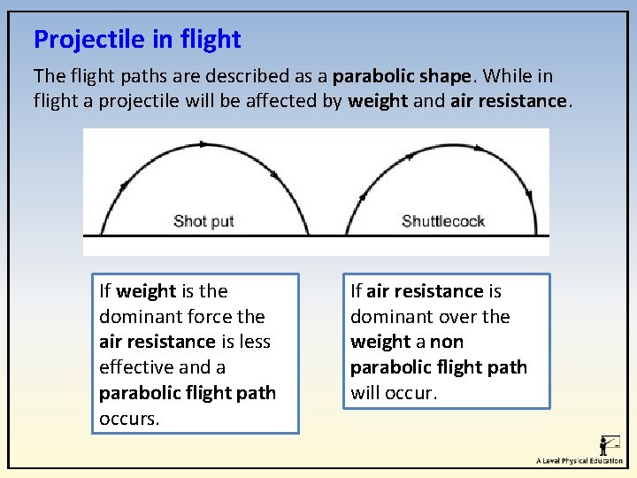 Projectile in flight The flight paths are described as a parabolic shape. While in Projectile in flight The flight paths are described as a parabolic shape. While in