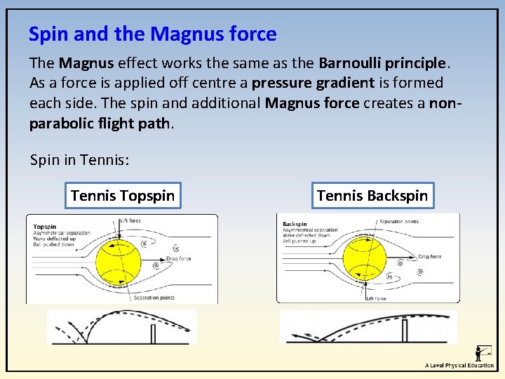 Spin and the Magnus force The Magnus effect works the same as the Barnoulli Spin and the Magnus force The Magnus effect works the same as the Barnoulli