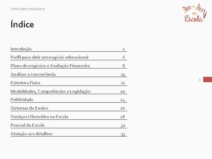 Como Abrir uma Escola Índice Introdução 2 Perfil para abrir um negócio educacional 6