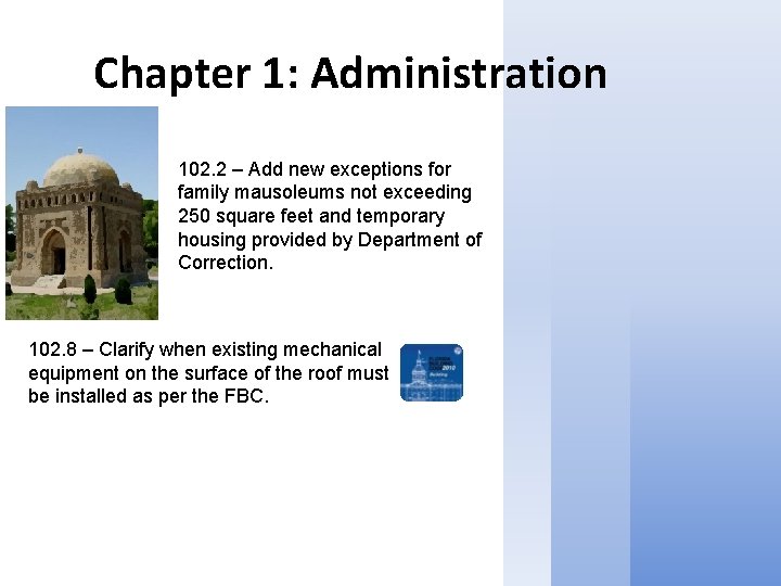 Chapter 1: Administration 102. 2 – Add new exceptions for family mausoleums not exceeding