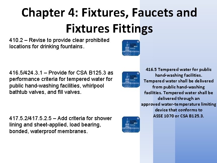 Chapter 4: Fixtures, Faucets and Fixtures Fittings 410. 2 – Revise to provide clear