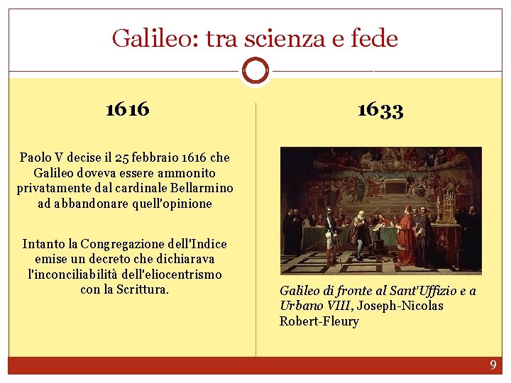 Galileo: tra scienza e fede 1616 1633 Paolo V decise il 25 febbraio 1616