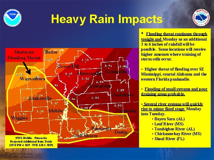 Heavy Rain Impacts • Flooding threat continues through tonight and Monday as an additional