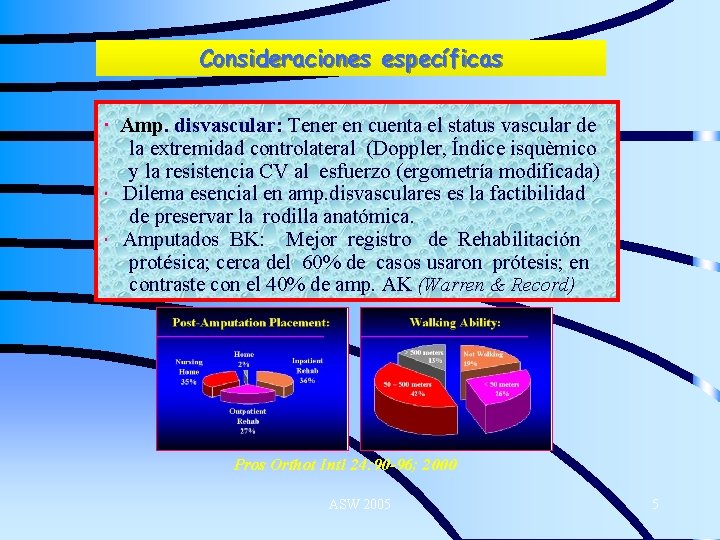 Consideraciones específicas Amp. disvascular: Tener en cuenta el status vascular de la extremidad controlateral