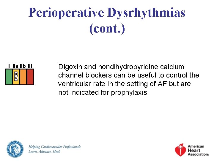 Perioperative Dysrhythmias (cont. ) I IIa IIb III Digoxin and nondihydropyridine calcium channel blockers