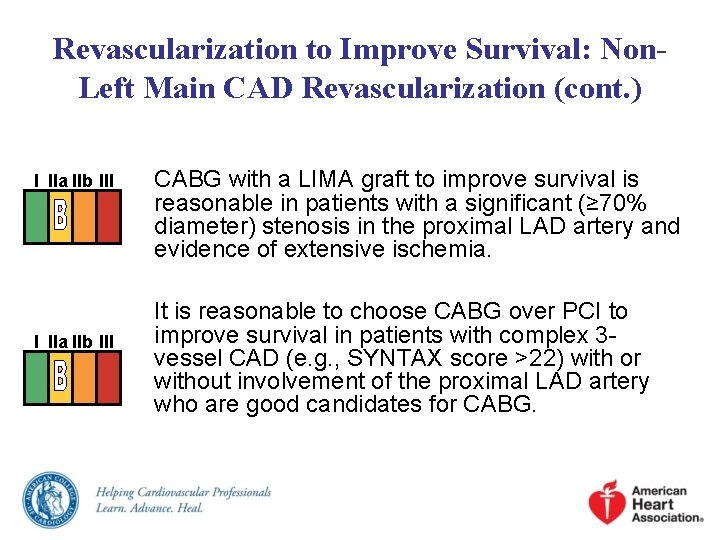 Revascularization to Improve Survival: Non. Left Main CAD Revascularization (cont. ) I IIa IIb Revascularization to Improve Survival: Non. Left Main CAD Revascularization (cont. ) I IIa IIb