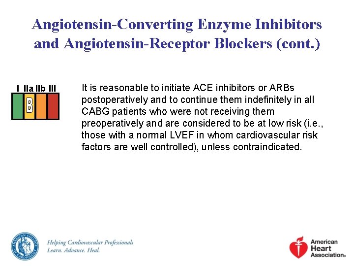 Angiotensin-Converting Enzyme Inhibitors and Angiotensin-Receptor Blockers (cont. ) I IIa IIb III It is