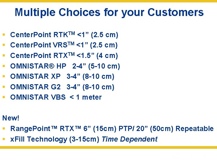 Multiple Choices for your Customers § § § § Center. Point RTKTM <1” (2.