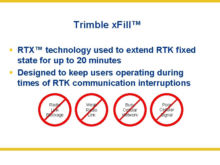 Trimble x. Fill™ § RTX™ technology used to extend RTK fixed state for up