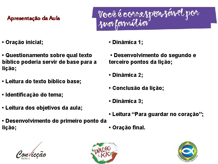 Apresentação da Aula • Oração inicial; • Dinâmica 1; • Questionamento sobre qual texto