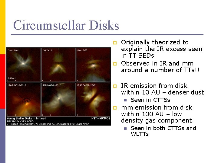 Circumstellar Disks p p p Originally theorized to explain the IR excess seen in