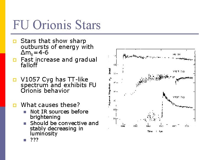 FU Orionis Stars p p Stars that show sharp outbursts of energy with ∆m.