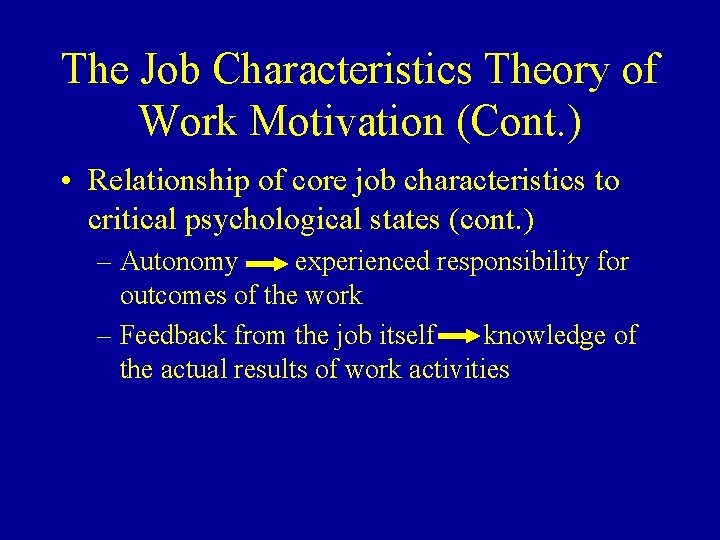 The Job Characteristics Theory of Work Motivation (Cont. ) • Relationship of core job
