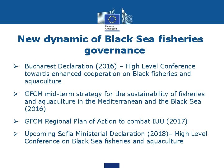 New dynamic of Black Sea fisheries governance Ø Bucharest Declaration (2016) – High Level