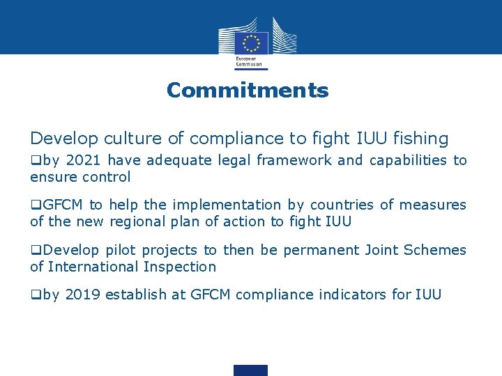 Commitments Develop culture of compliance to fight IUU fishing qby 2021 have adequate legal