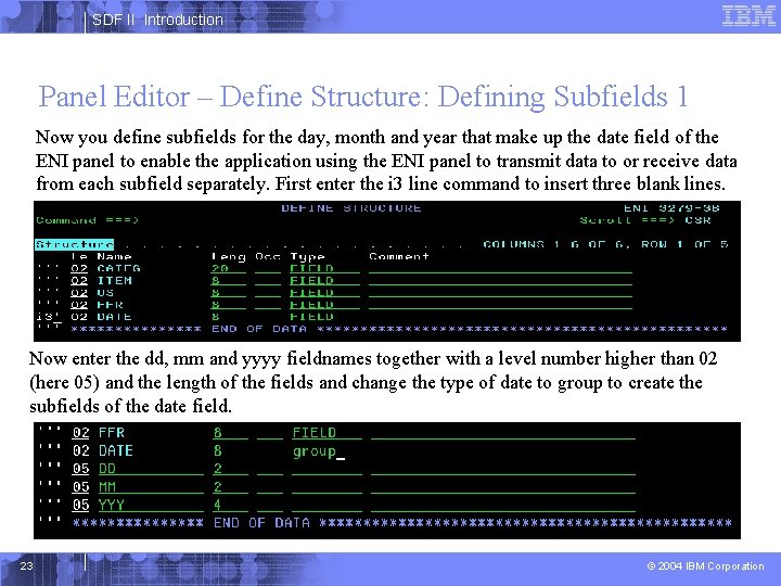 SDF II Introduction Panel Editor – Define Structure: Defining Subfields 1 Now you define