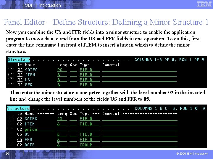 SDF II Introduction Panel Editor – Define Structure: Defining a Minor Structure 1 Now