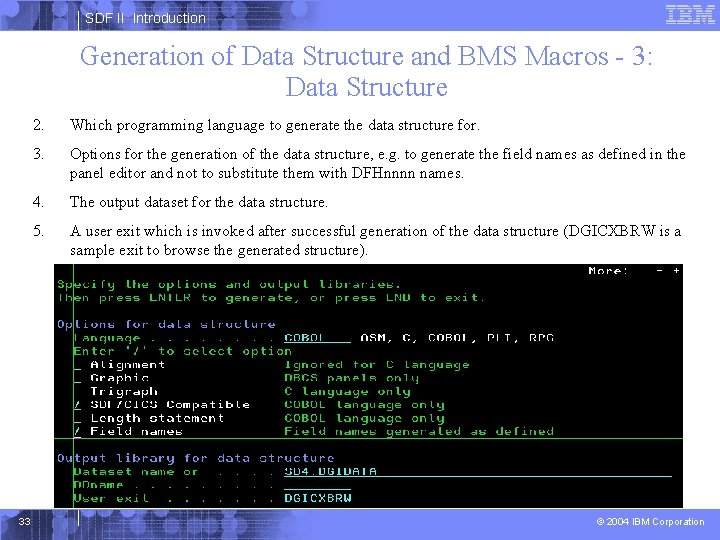 SDF II Introduction Generation of Data Structure and BMS Macros - 3: Data Structure