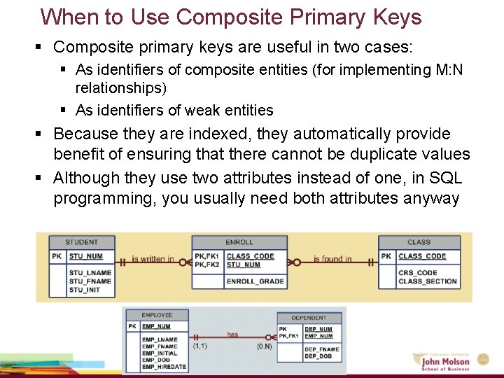 When to Use Composite Primary Keys § Composite primary keys are useful in two When to Use Composite Primary Keys § Composite primary keys are useful in two