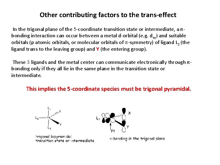 Other contributing factors to the trans-effect In the trigonal plane of the 5 -coordinate Other contributing factors to the trans-effect In the trigonal plane of the 5 -coordinate