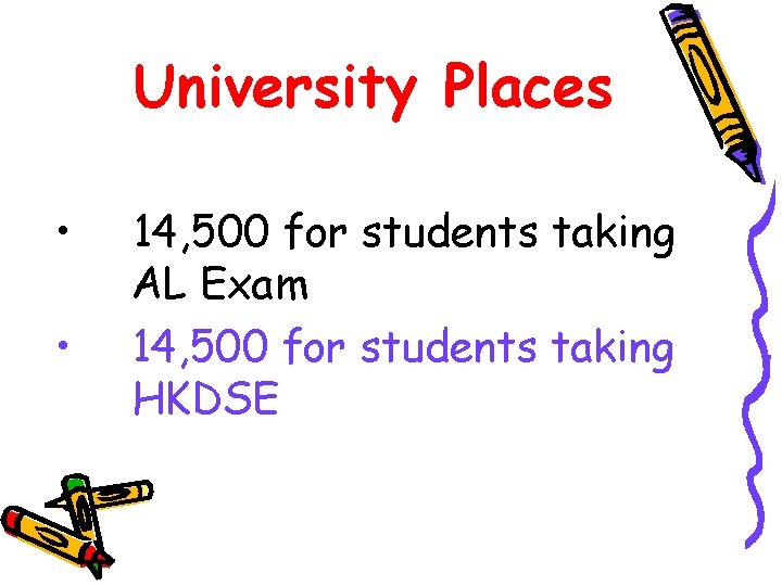 University Places • • 14, 500 for students taking AL Exam 14, 500 for