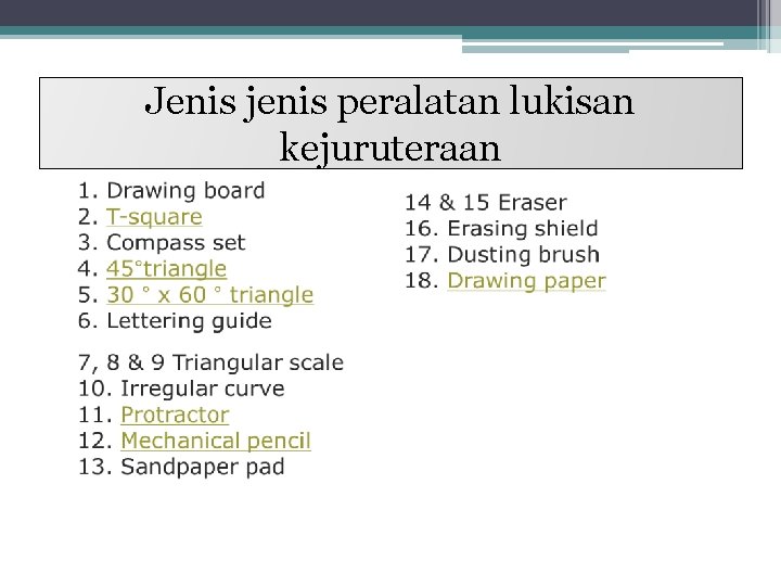 Jenis jenis peralatan lukisan kejuruteraan 