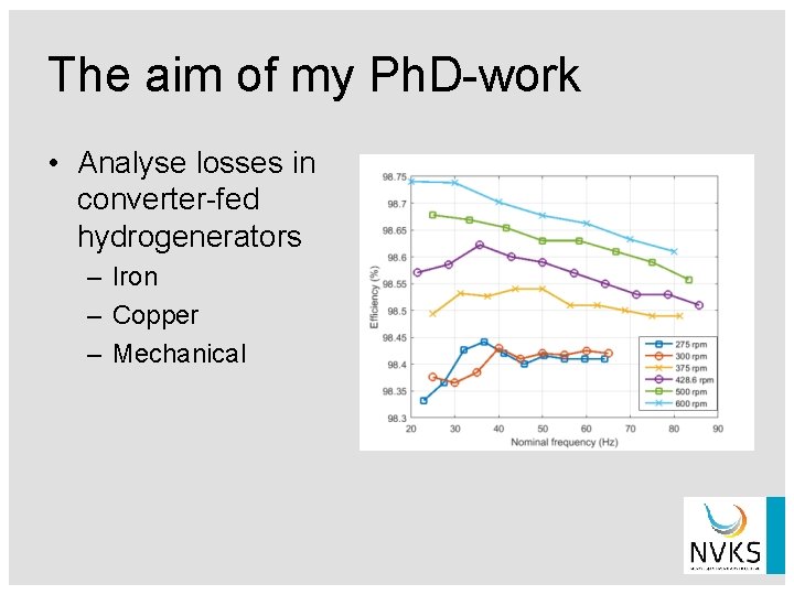 The aim of my Ph. D-work • Analyse losses in converter-fed hydrogenerators – Iron