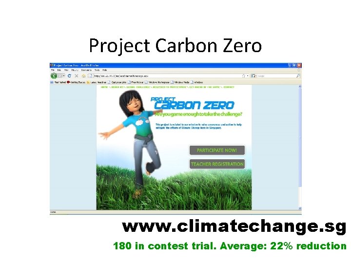 Project Carbon Zero www. climatechange. sg 180 in contest trial. Average: 22% reduction 