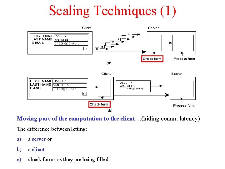 Scaling Techniques (1) 1. 4 Moving part of the computation to the client…(hiding comm. Scaling Techniques (1) 1. 4 Moving part of the computation to the client…(hiding comm.