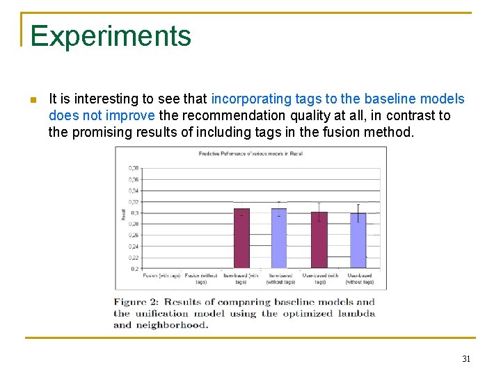Experiments n It is interesting to see that incorporating tags to the baseline models