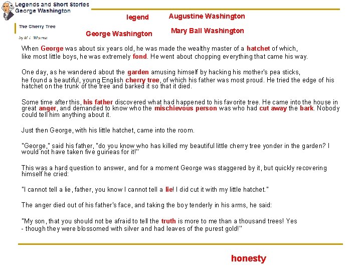 legend George Washington Augustine Washington Mary Ball Washington When George was about six years