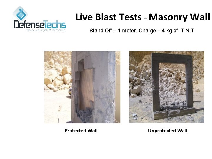Live Blast Tests – Masonry Wall Stand Off – 1 meter, Charge – 4