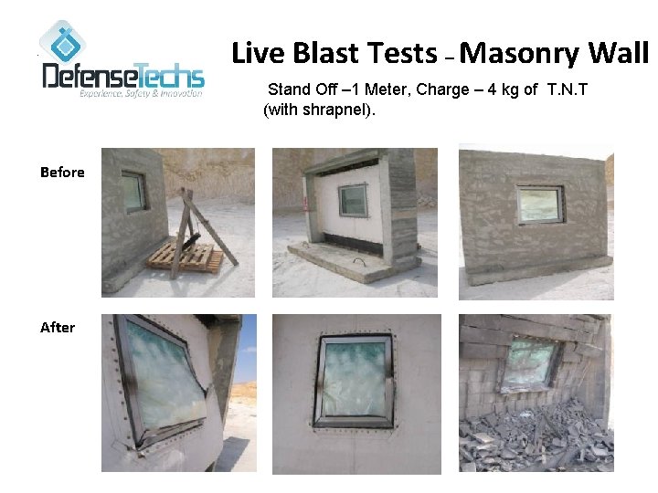 Live Blast Tests – Masonry Wall Stand Off – 1 Meter, Charge – 4