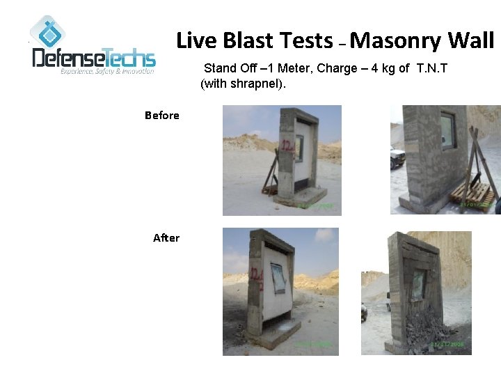 Live Blast Tests – Masonry Wall Stand Off – 1 Meter, Charge – 4