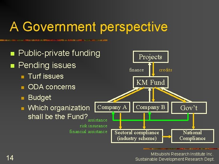 A Government perspective n n Public-private funding Pending issues n n Turf issues ODA