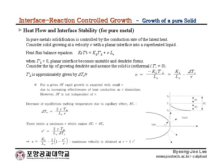 Interface-Reaction Controlled Growth - Growth of a pure Solid ▷ Heat Flow and Interface