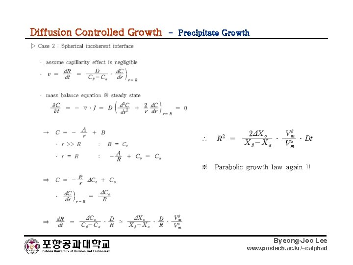 Diffusion Controlled Growth - Precipitate Growth Byeong-Joo Lee www. postech. ac. kr/~calphad 