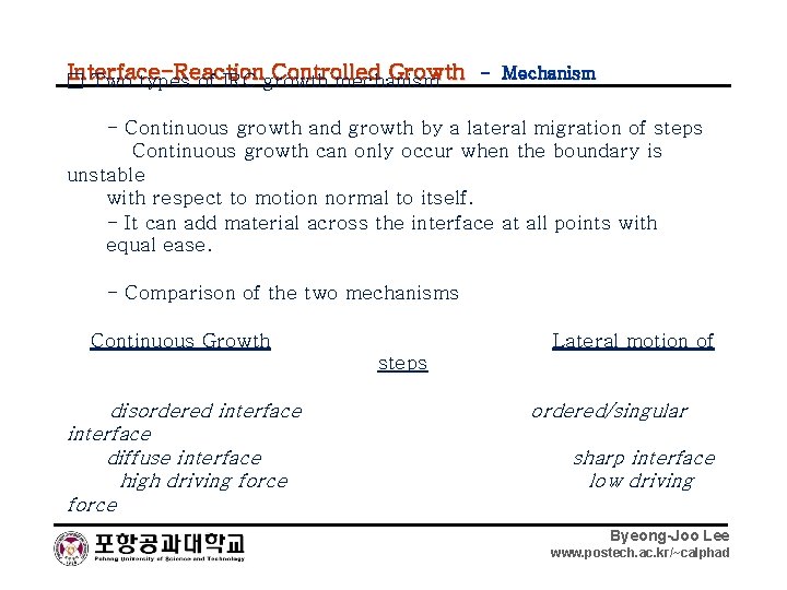 Interface-Reaction Controlled Growth - Mechanism □ Two types of IRC growth mechanism - Continuous