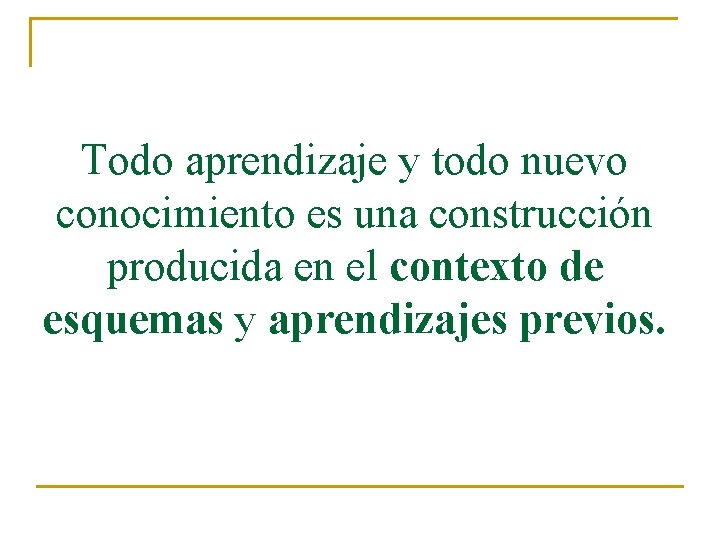 Todo aprendizaje y todo nuevo conocimiento es una construcción producida en el contexto de