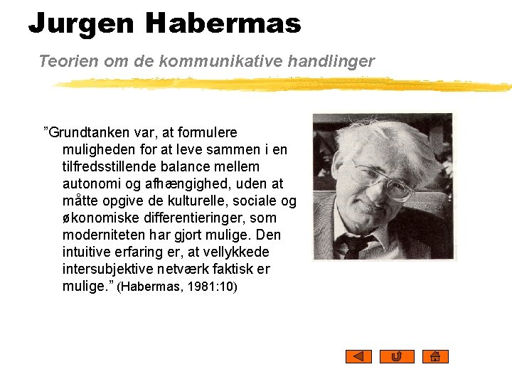Jurgen Habermas Teorien om de kommunikative handlinger ”Grundtanken var, at formulere muligheden for at