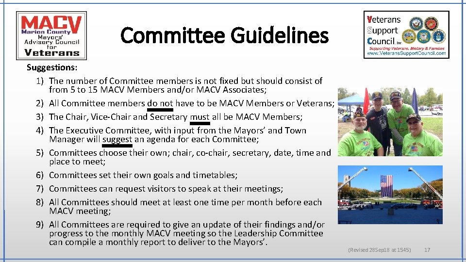 Committee Guidelines Suggestions: 1) The number of Committee members is not fixed but should