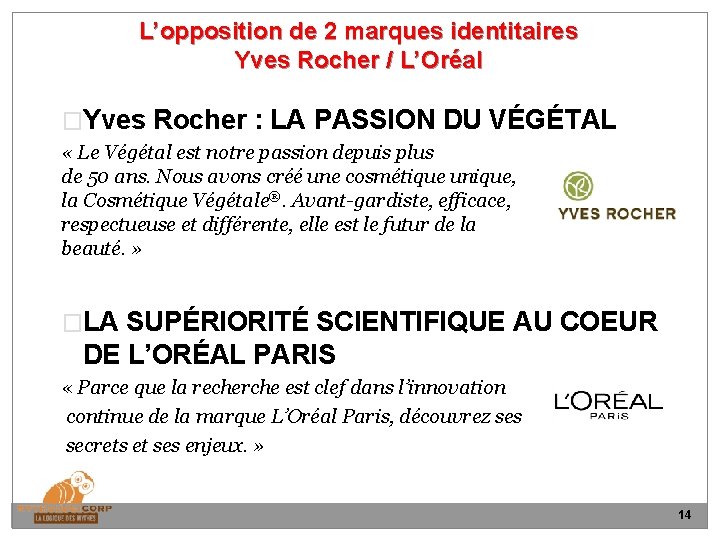 L’opposition de 2 marques identitaires Yves Rocher / L’Oréal �Yves Rocher : LA PASSION
