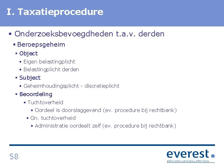 I. Titel Taxatieprocedure § Onderzoeksbevoegdheden t. a. v. derden § Beroepsgeheim § Object §